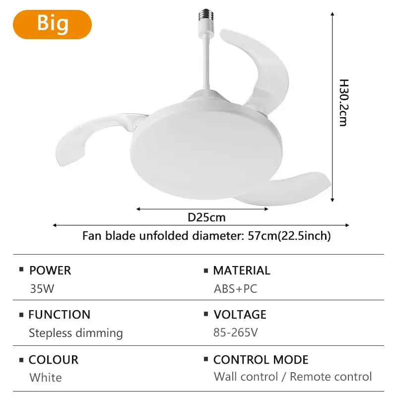Invisible Ceiling Fan | With Light | E27 Base | Retractable Blades