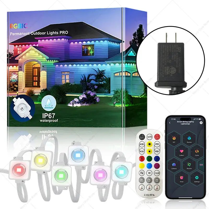 60M Smart RGB Eave Lights App & Remote IP67 Permanent Outdoor LED String Lights Home New Year Christmas Birthday DIY Lighting from PriceLows™