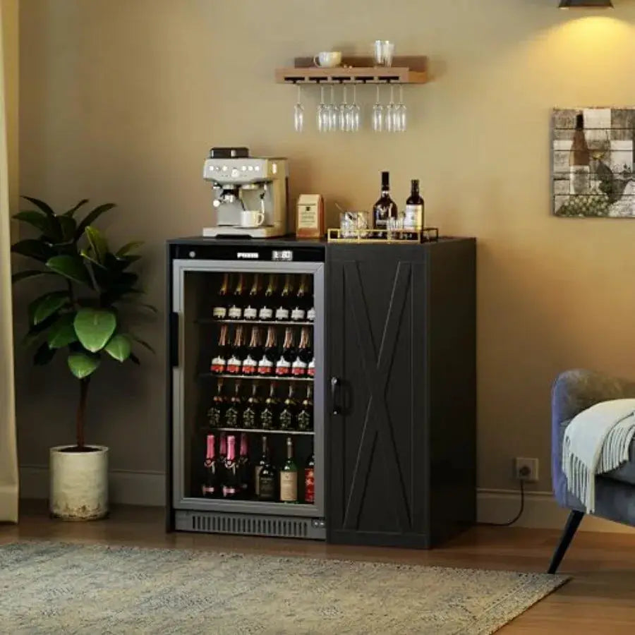Mini Fridge Cabinet with Storage, Coffee Bar Cabinet with Power Outlet,Fits 24" Wine Fridge, 3-Tier Organizer from PriceLows™