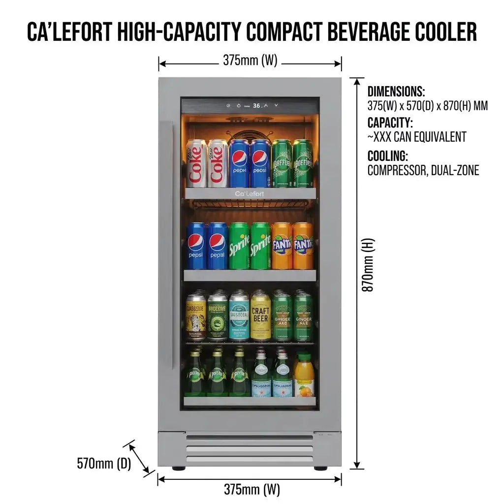 15 Inch Beverage Refrigerator Cooler 100 Cans Mini Fridge with Glass Door for Home，Office from PriceLows™