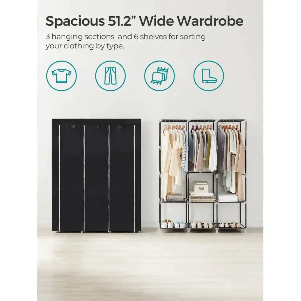 Portable Closet, Wardrobe Closet Organizer With Cover, 3 Hanging Rods And Shelves, 4 Side Pockets, 51.2 X 17.7 X 65.7 Inches, La from PriceLows™