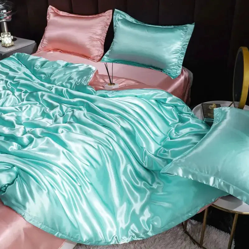 Ice Silk Bedding Set | Satin Duvet Cover | 100Gsm Solid Color | 5Ft To 7Ft Fits