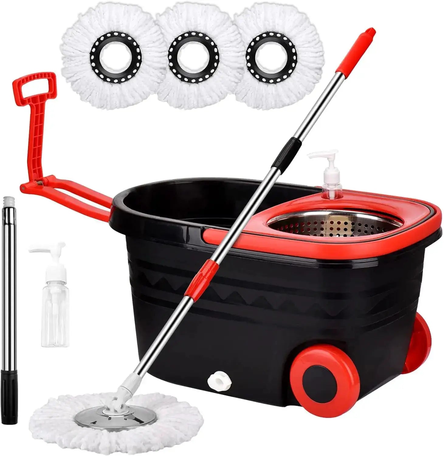 Spin Mop Bucket Sets 360° Spinning Floor Cleaning System with 3 Microfiber Replacement Heads, Extended Handle Household Item from PriceLows™