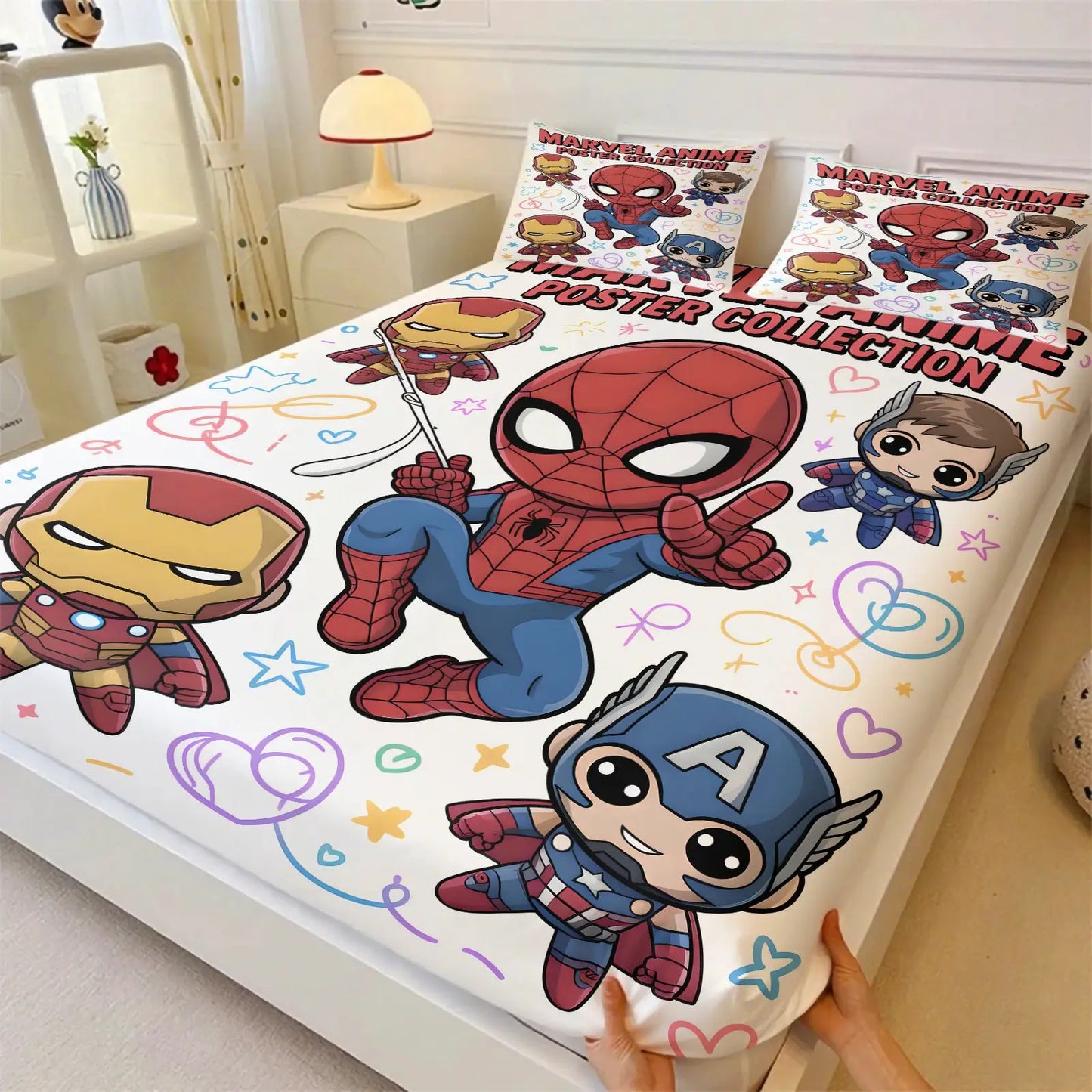 3Pcs Marvel Superhero Comic Panels Fitted Sheet Set-Marvel fan & Boys' Room Trendy Bedding-Soft Deep Pocket Mattress Protector from PriceLows™