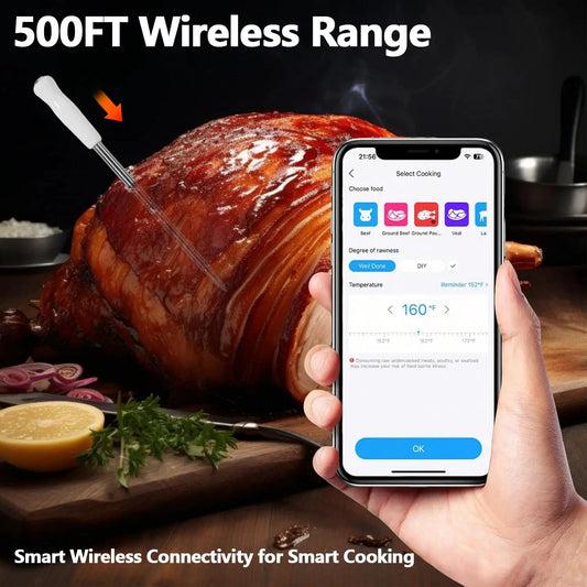 ChefLab Wireless Meat Thermometer, Bluetooth 5.1, 500ft, fast Response, APP Control, Multi-Modes, IP67 Waterproof Probe for Grilling, BBQ, Oven, Air Fryer, Smoker from PriceLows™