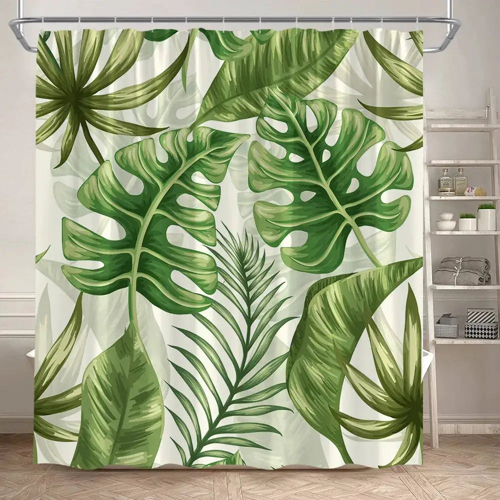 Tropical Leaves Shower Curtain Green Palm Leaf Monstera Plant Bath Curtains Set Polyester Fabric Home Bathroom Decor with Hooks from PriceLows™