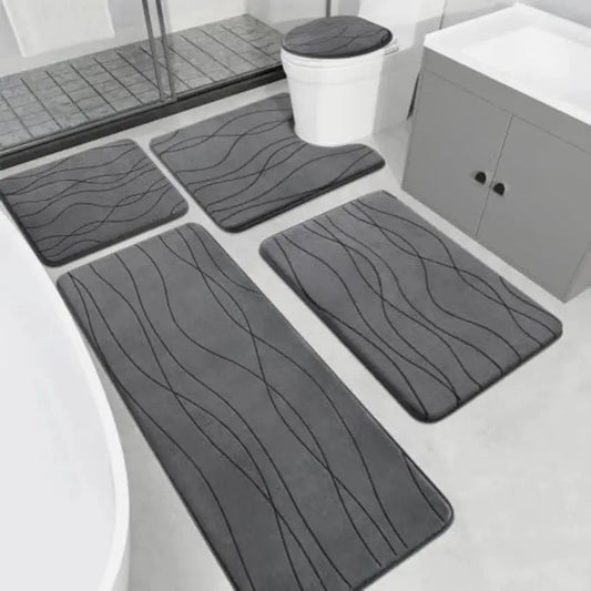 Memory Foam Grey Bathroom Rug Sets 5 Pcs, Ultra Absorbent Bath Mat for Bathroom - Non-Slip hine Washable and Dry Quickly, 5 Pcs from PriceLows™