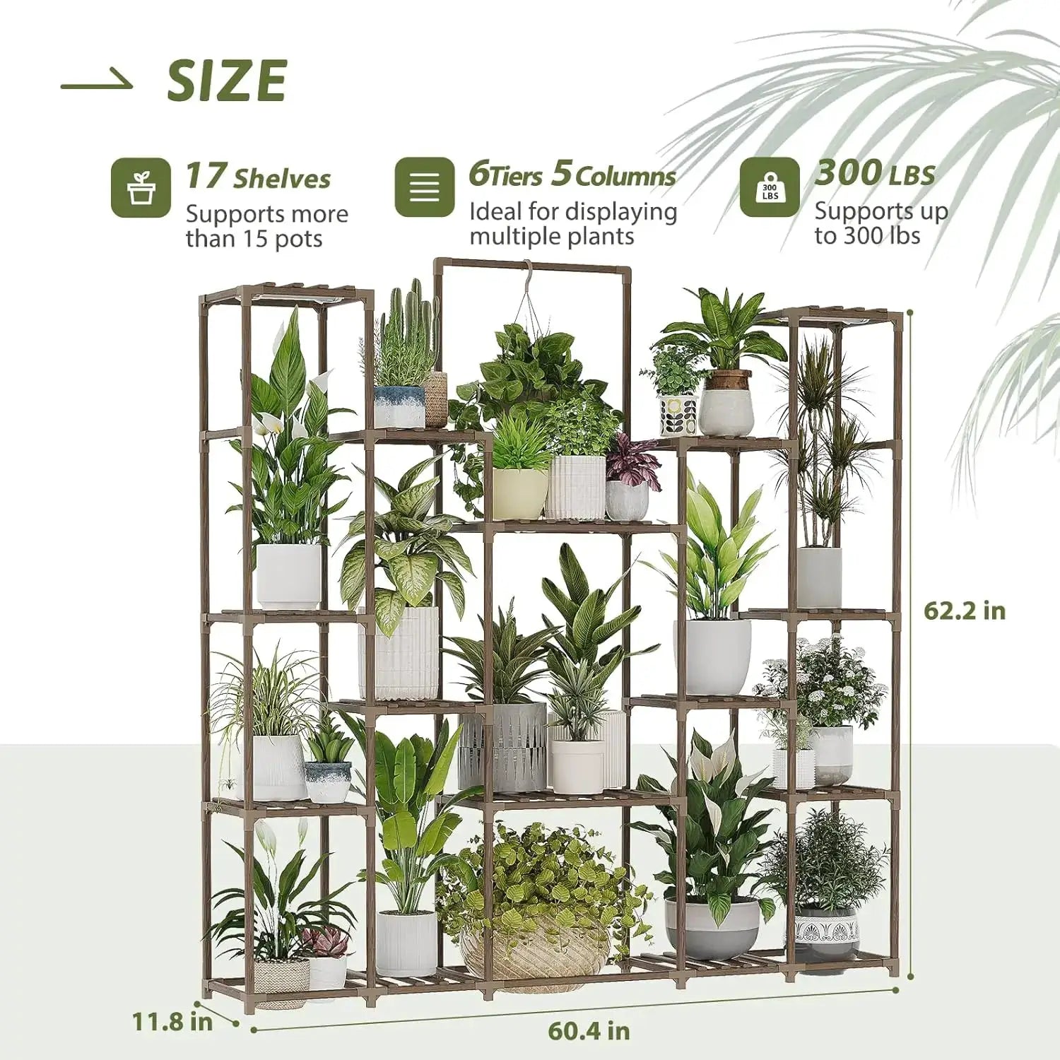 17-Tier Plant Stand with Grow Lights, Indoor Large Shelf for Multiple Plants, Heavy Duty Wood Rack for Living Room Patio from PriceLows™
