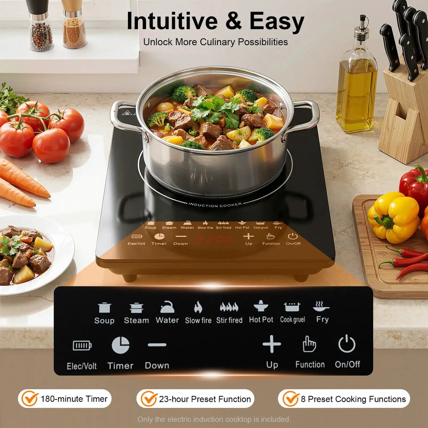 Induction Cooktop | 750W | 8 Power Levels | Portable Stove For Home And RVs