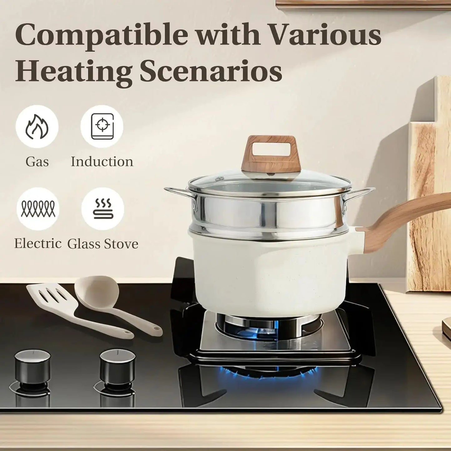 Pots and Pans Set Non Stick, 25-Piece Induction Kitchen Cookware, Stackable RV Cookware with Removable Handle, White from PriceLows™