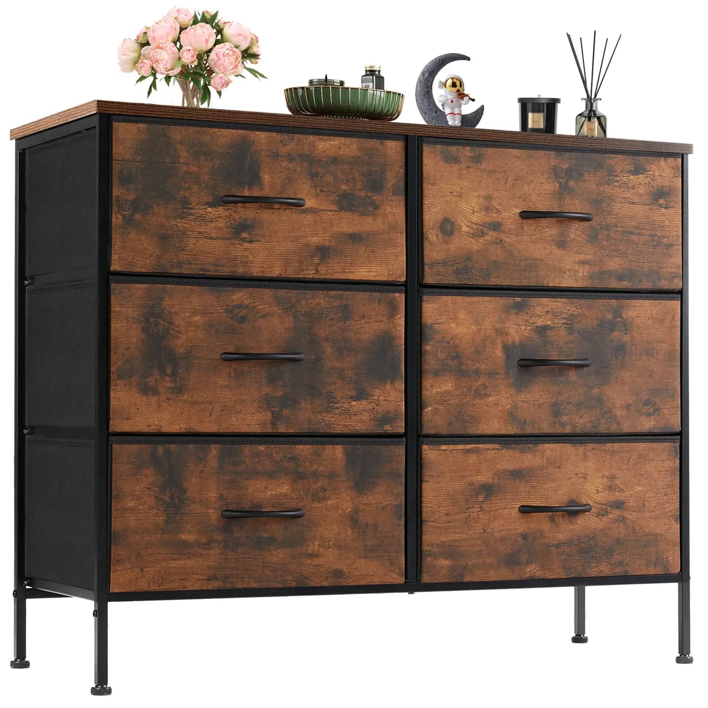 JHK 6 Fabric Drawers Nightstand For Bedroom Bedside Sofa Table With Storage Closet Chest Clothes Display Cabinet Furniture from PriceLows™