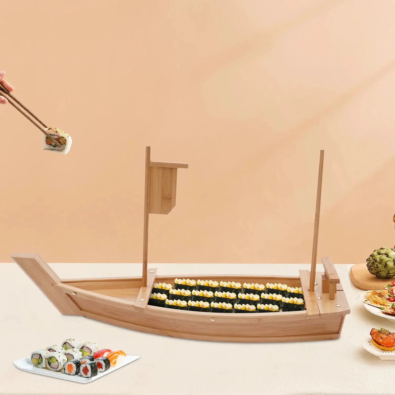Sushi Boat Serving Tray 28in Large Size Bamboo Boat-Shaped Sushi Serving Tray for Party Buffet Dinner from PriceLows™