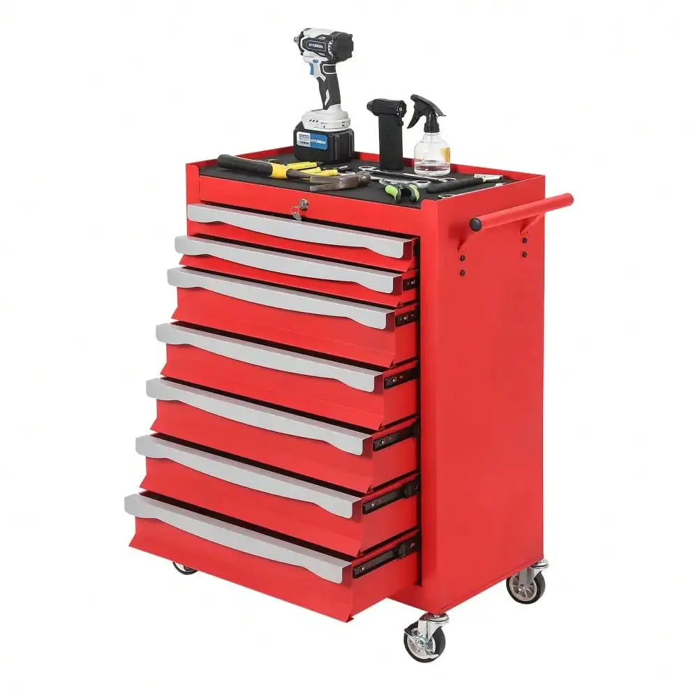 7-Drawer Tool Chest, Rolling Tool Cart With Wheels, Large Capacity Tool Storage Cabinet With Keyed Locking, Drawer Liners&Link Buckle, For Garage, Workshop, Warehouse,24.21"L * 13.78"W * 34.06"H from PriceLows™