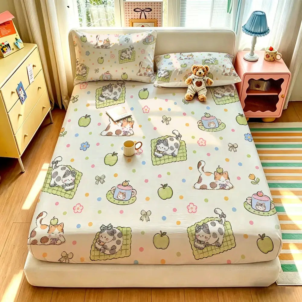 3pcs Cartoon Bear Kitten Printed Chipless Bed Sheet Set Multiple Sizes Soft Bed Cover Bedroom Bedding Decoration, Gift Bedding from PriceLows™