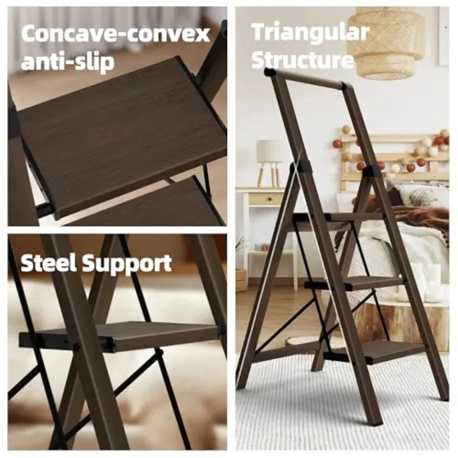 3 Step Foldable Aluminum Step Ladder with Handgrip Anti-Slip Pedal 330lbs Capacity Lightweight and Portable for Home Kitchen Of from PriceLows™