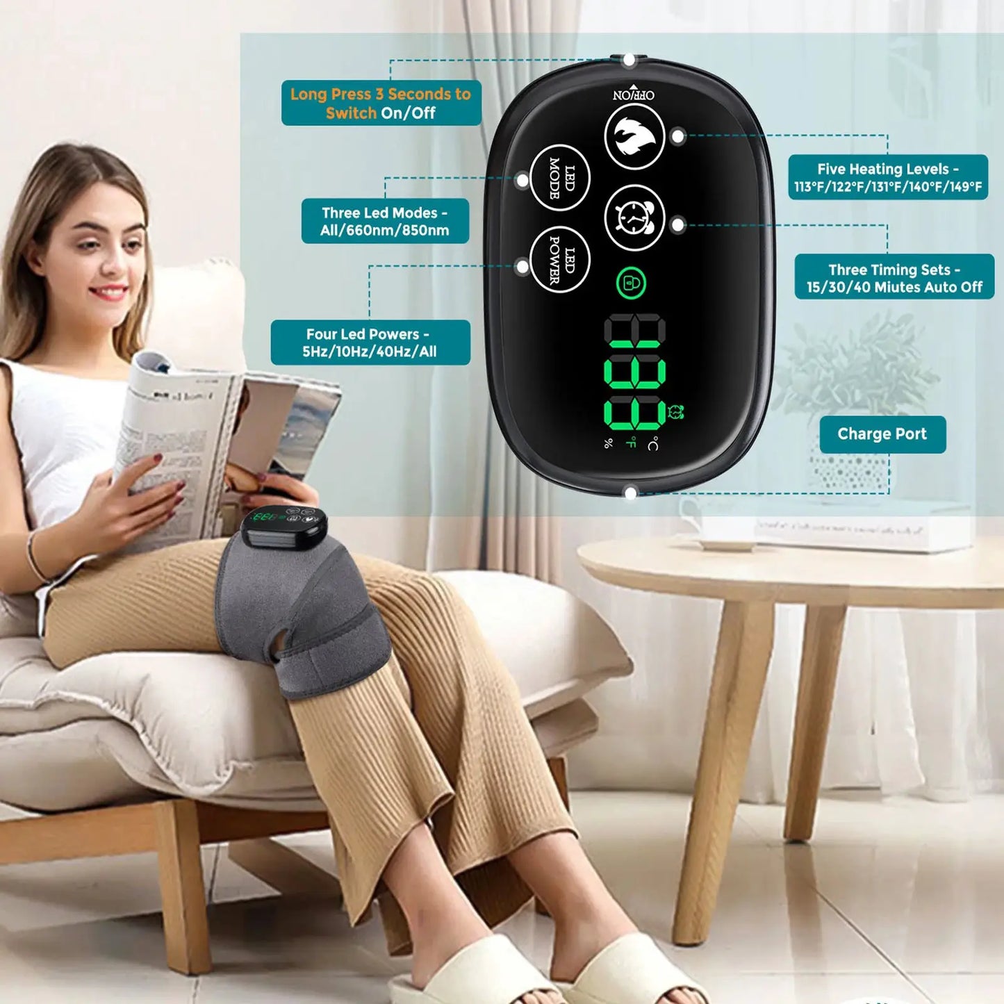 Multi-Function LED Heating Pad | Knee Shoulder Elbow Brace | 660 And 850NM Light | 3 In 1 Thermal Support