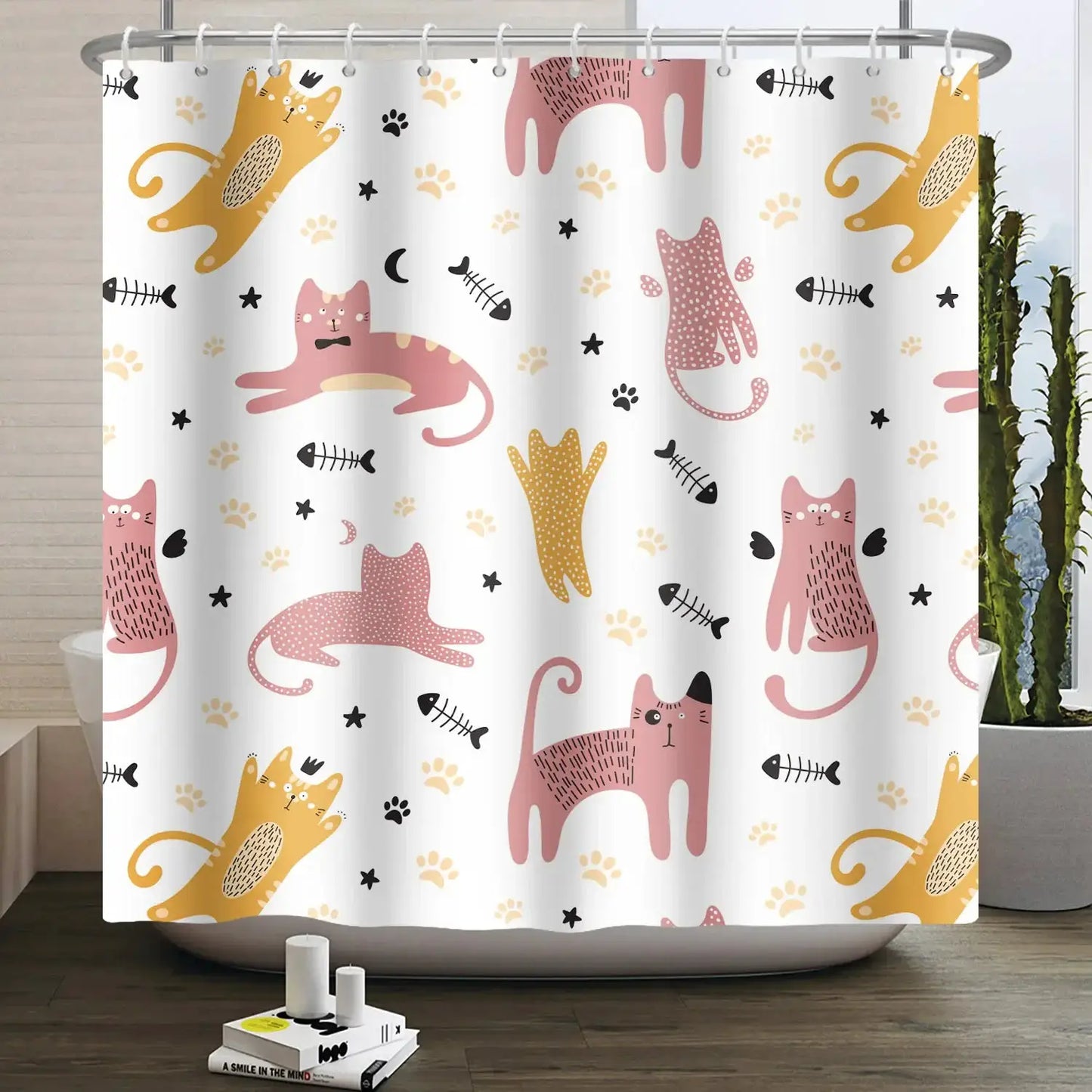Cartoon Cat Shower Curtain Funny Animal Cute Cat Dog Kids Print Waterproof Bath Bathroom Shower Curtains Decoration with Hooks from PriceLows™