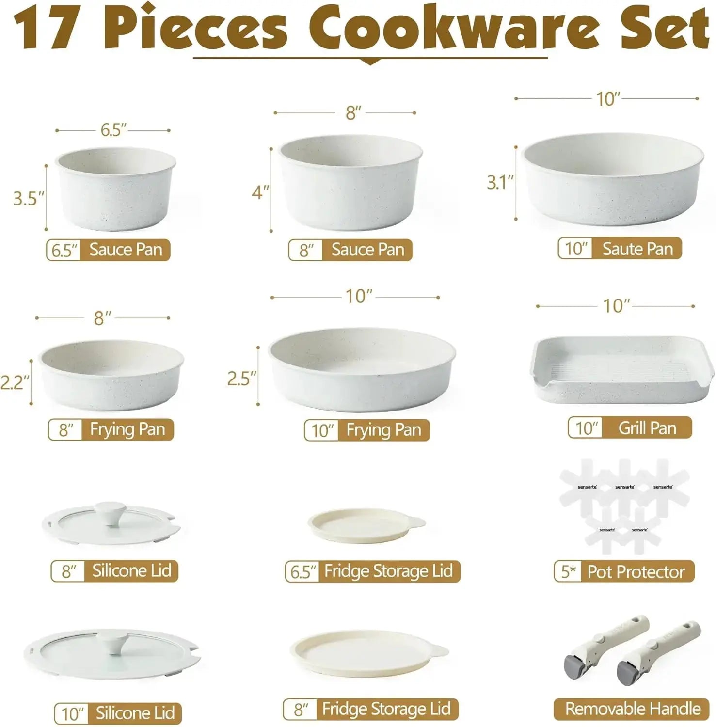 17 Piece Nonstick Pots and Pans Set, Detachable Handle Cookware, Induction Ready, Oven Safe, PFOA Free, White from PriceLows™