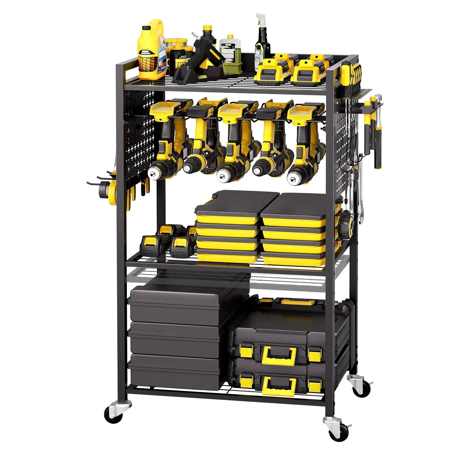 SucceBuy 4-tier Rolling Tool Organizer Cart 150 lbs Garage Floor Stand Storage Cart on Wheels Drill Holder Rack for Workshop from PriceLows™