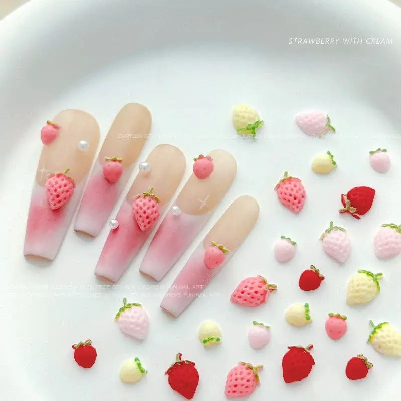 58Pcs New Cute Strawberry Mini Resin Nail 3D Art Stickers Kawaii Decorations Carfts Stones For Korean Nail Art Decorations from PriceLows™