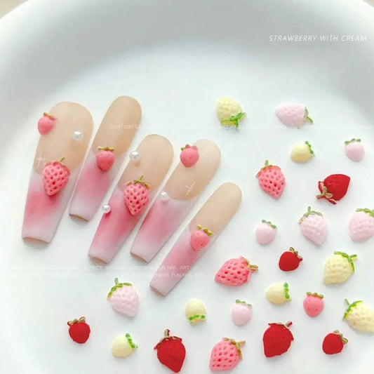 58Pcs New Cute Strawberry Mini Resin Nail 3D Art Stickers Kawaii Decorations Carfts Stones For Korean Nail Art Decorations from PriceLows™