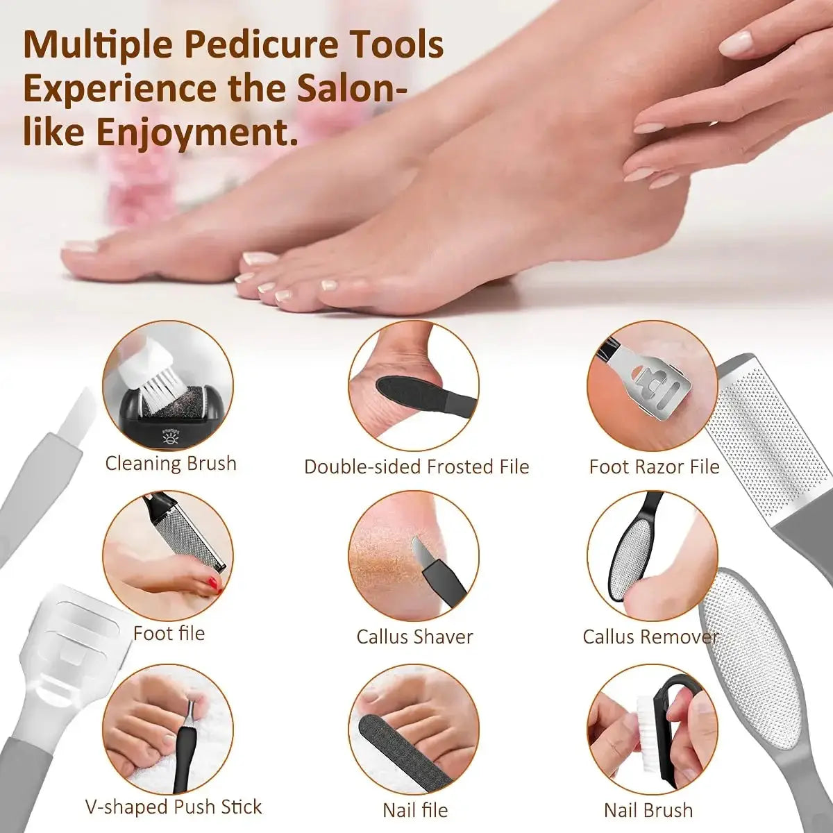 Rechargeable Electric Foot Rasp Electric Pedicure Foot Sander IPX7 Waterproof 3 Grinding Heads to Eliminate Feet Dead Skin from PriceLows™