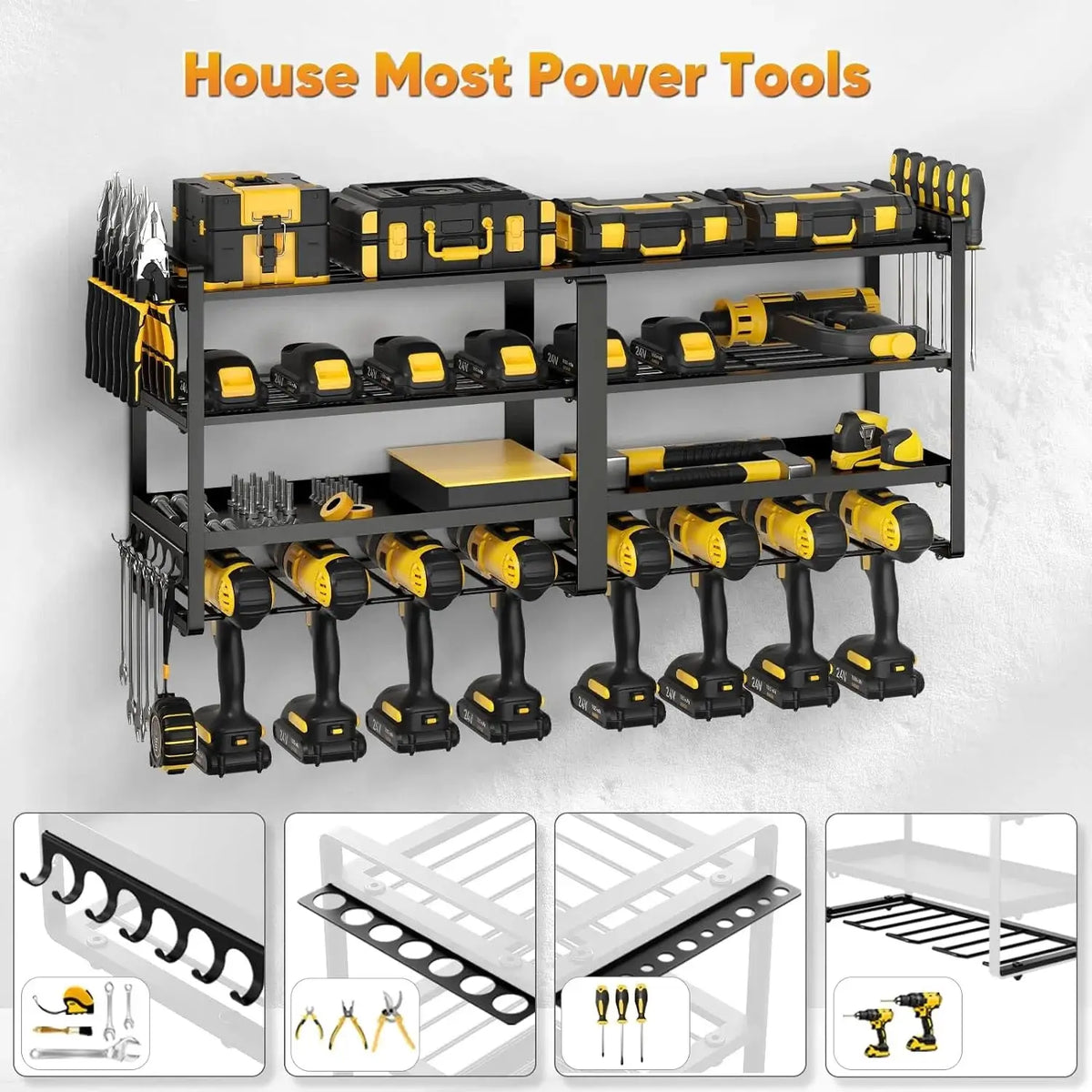 Wall Mount Power Tool Organizer | 4 Layer | Heavy Duty Drill Holder | Iron