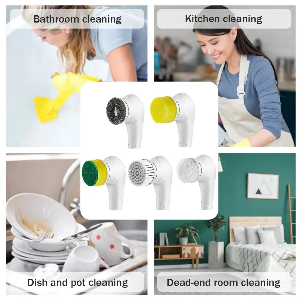 Electric Spin Cleaning Brush | Cordless | 5 Heads | Bathroom Kitchen Tile
