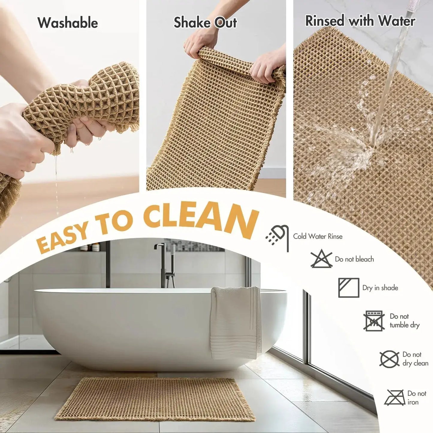 Waffle Bath Mat Set Non Slip Bathroom Rug Super Absorbent Soft Machine Washable Floor Mat with Tassels from PriceLows™
