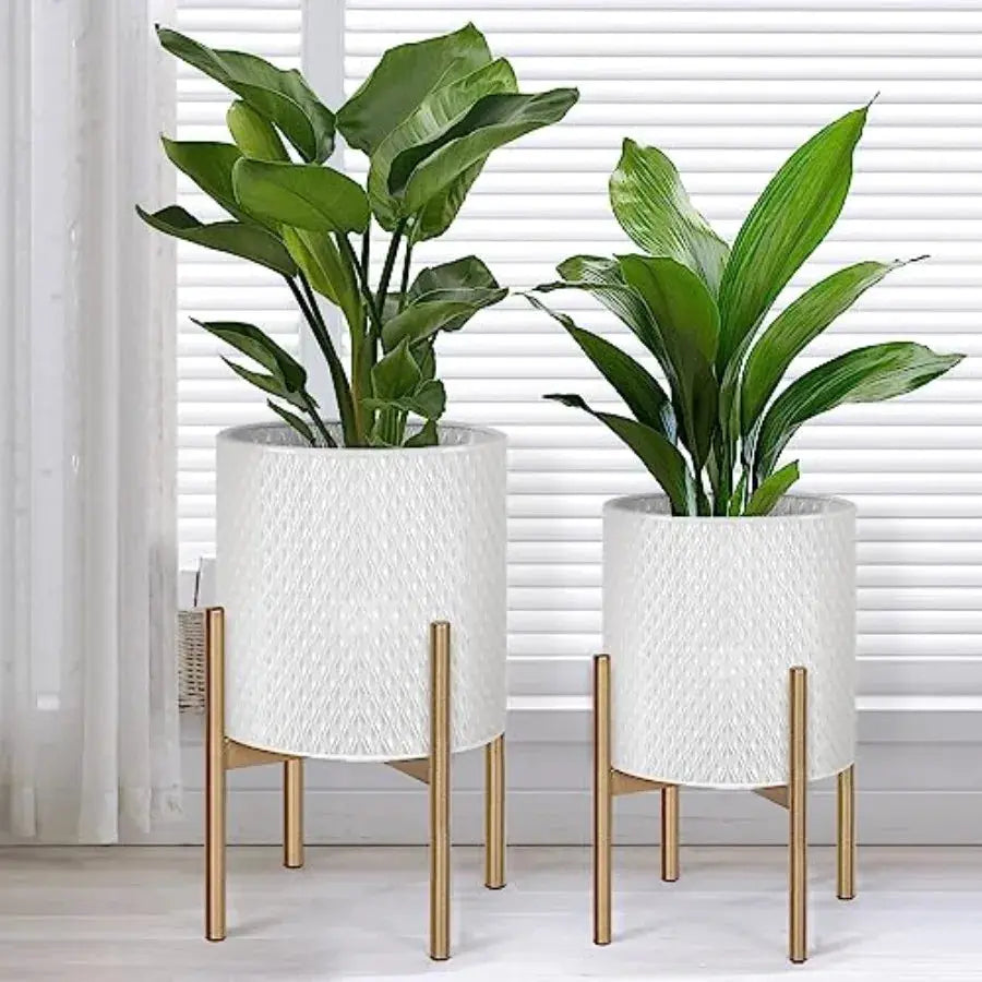 Mid Century Modern Planters Set of 2 for Indoor Plants White Metal Decorative Planters with Stands Ideal for Living Room Office from PriceLows™
