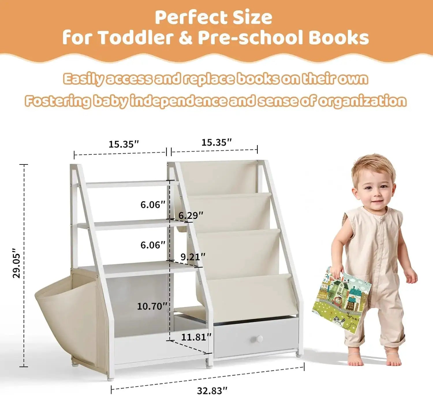 Kids Bookshelf and Toy Storage - Toddler Bookcase for Nursery, White from PriceLows™
