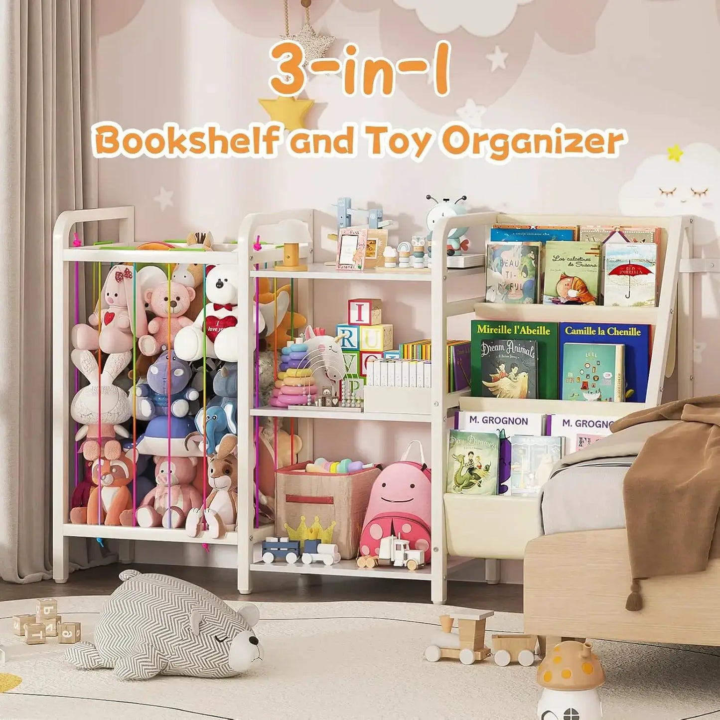 3-Tier Kids Bookshelf with Toy Storage, Montessori Design for Nursery and Playroom, White from PriceLows™