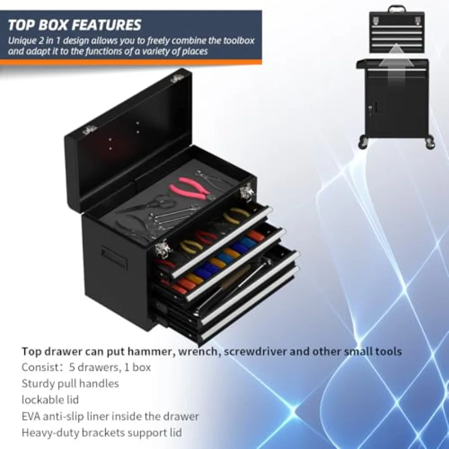 5-Drawer High Capacity Rolling Tool Box, Removable Cabinet Storage Tool Chest with Wheels and Drawers, Detachable Toolbox with from PriceLows™