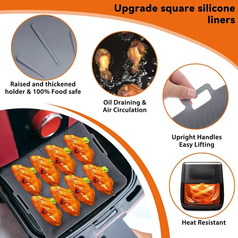 Air Fryer Silicone Basket Liners | 9in XXL | Reusable Molds | Cosori Ninja 6-8QT