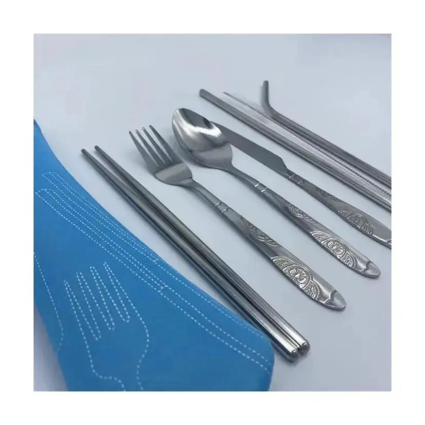 7/3 Pcs Stainless Steel Outdoor Camping Tableware Set Of Pieces Western Food Steak Knife Fork Spoon Creative Cloth Bag Portable from PriceLows™