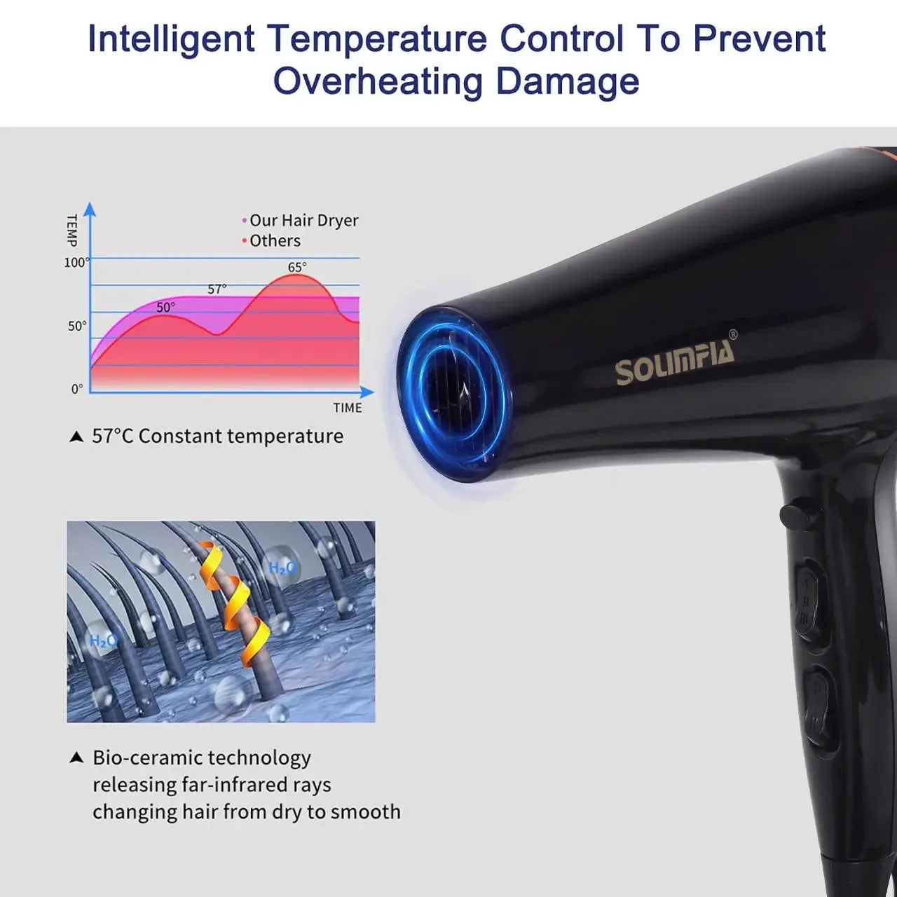 Wall Mounted Hair Dryer | 2000W Professional | Ceramic Anion Technology