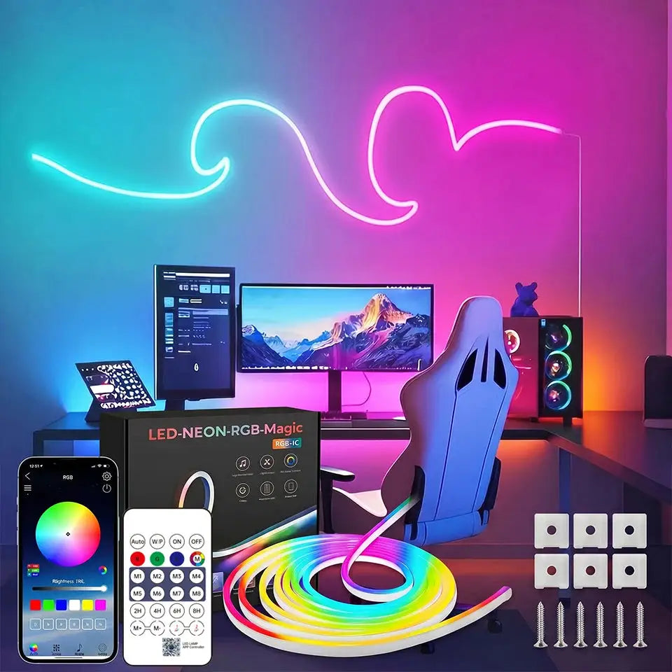 DC5V USB RGBIC Neon LED Strip 1m-10m IP65 Waterproof Bluetooth App Remote Control Music Sync for Room DIY Lighting Decor from PriceLows™