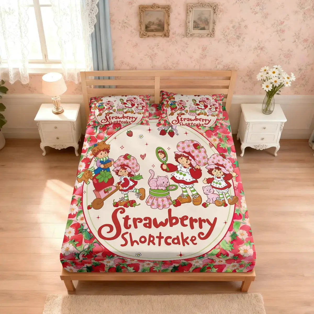 3pcs Pink Strawberry Girl Printed Chipless Bed Sheet Set Multi Size Soft Bed Cover Bedroom Bedding Decoration from PriceLows™