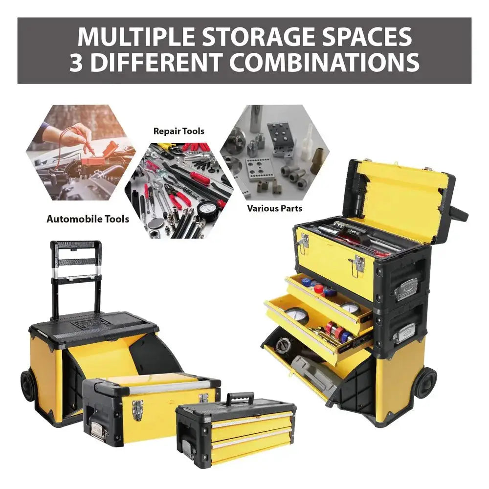 Stackable Portable Metal Tool box Organizer with Wheels and 2 Drawers, Rolling right Trolley Tool Chest for Garage or Worksho from PriceLows™