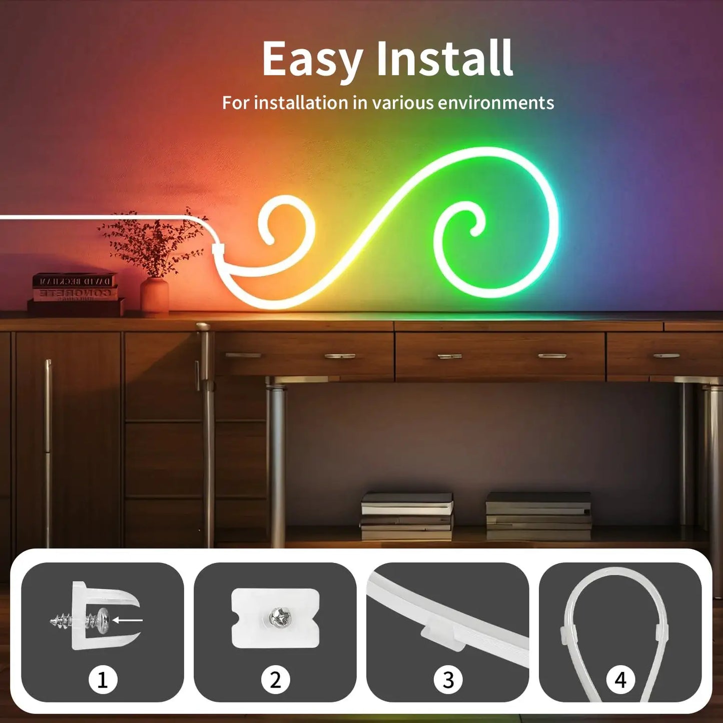 DC5V USB RGBIC Neon LED Strip 1m-10m IP65 Waterproof Bluetooth App Remote Control Music Sync for Room DIY Lighting Decor from PriceLows™