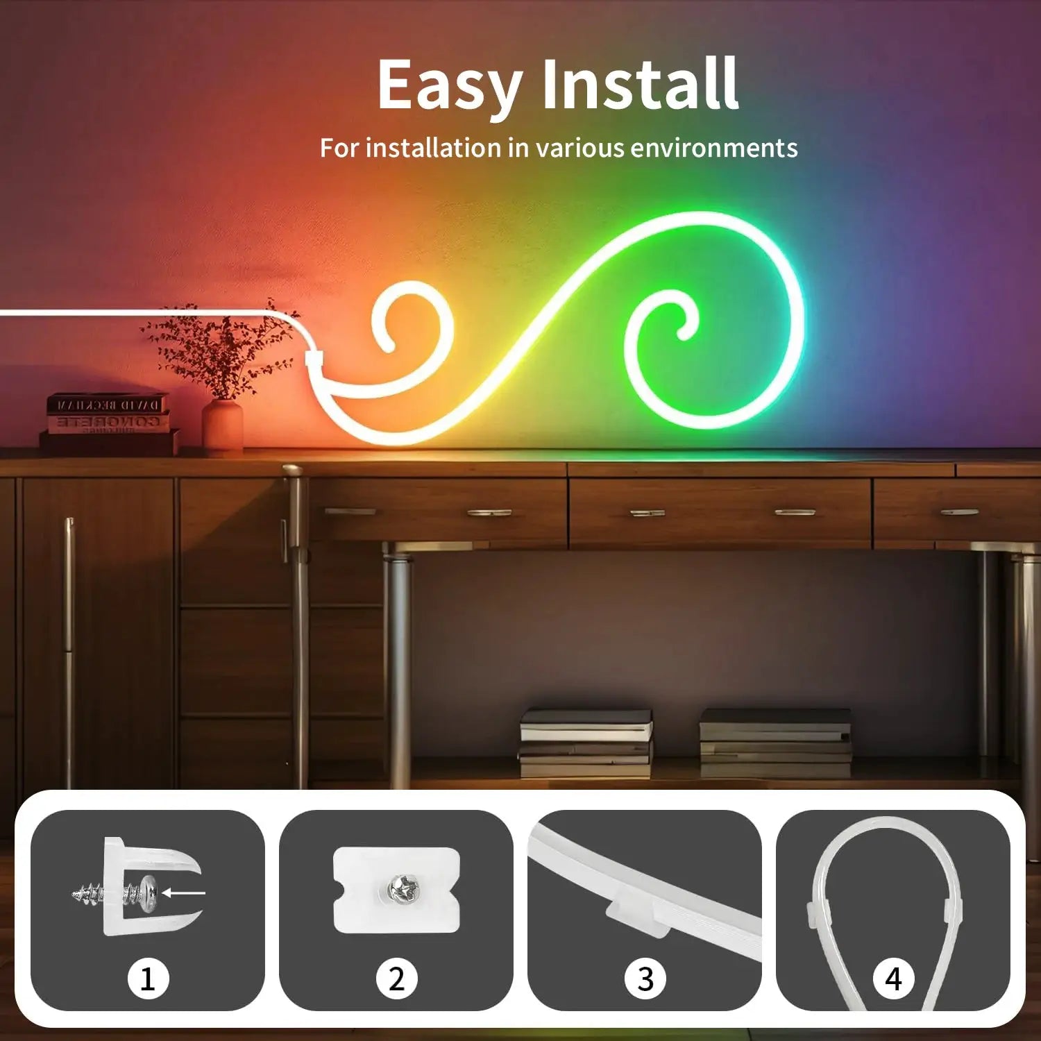 DC5V USB RGBIC Neon LED Strip 1m-10m IP65 Waterproof Bluetooth App Remote Control Music Sync for Room DIY Lighting Decor from PriceLows™