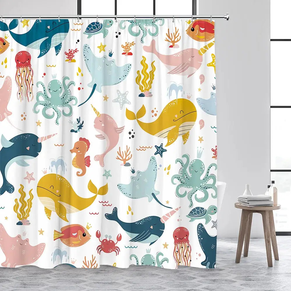 Shower Curtain Cute Cartoon Ocean Animal Print Waterproof Polyester Bath Curtain, Kids Positive Affirmation Dog Bathroom Decor w from PriceLows™