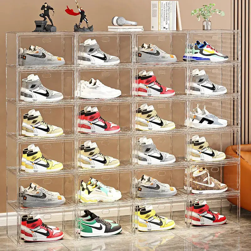 Large AJ Sneaker Organizer Box Thickened Transparent Shoe Box with Magnetic Closure Stackable Multi-Layer Shoe Storage Organizer from PriceLows™