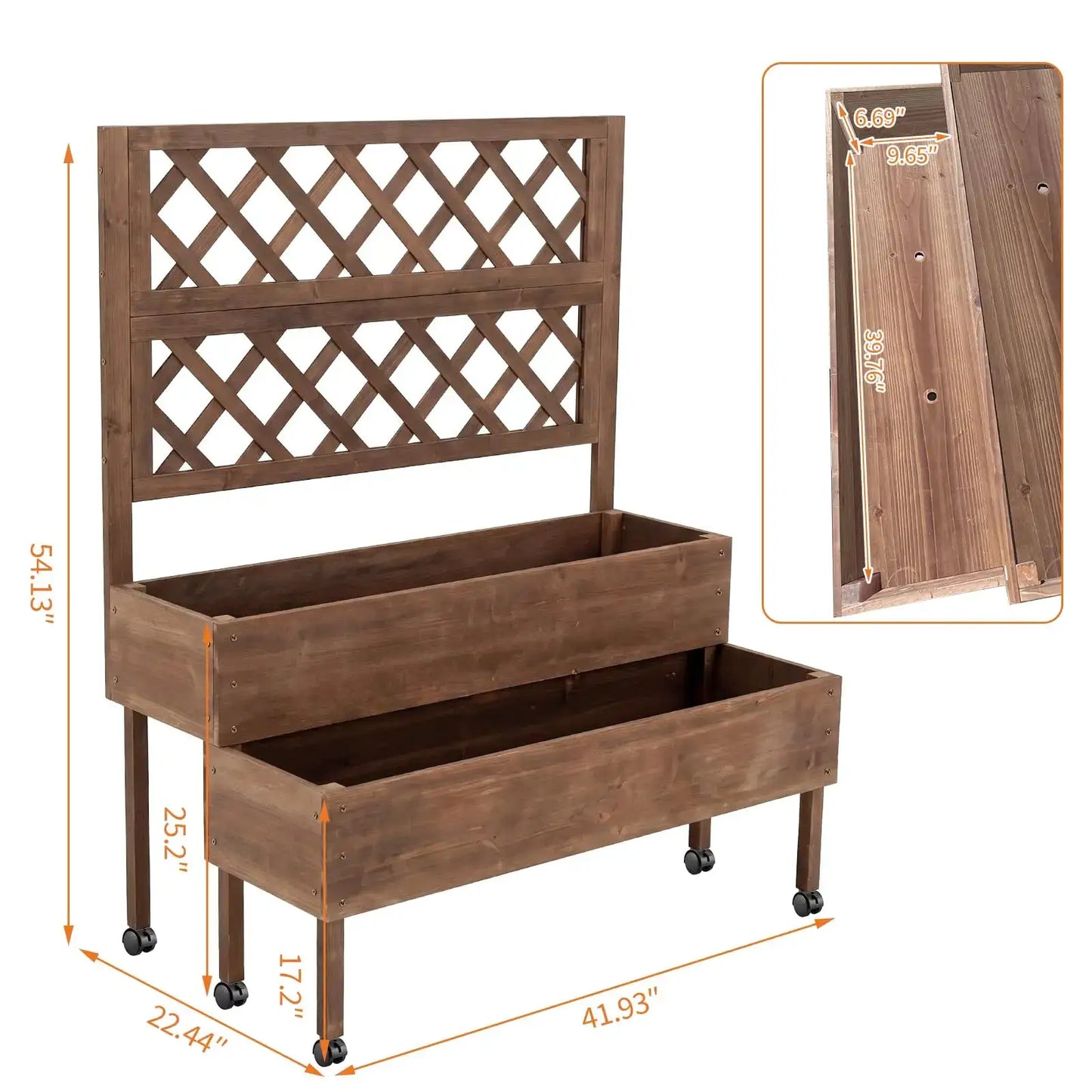 Wooden Raised Garden Bed with Trellis, 2-Tier Outdoor Elevated Planter Box with Legs & Drain Holes, Outdoor Gardening Planters from PriceLows™