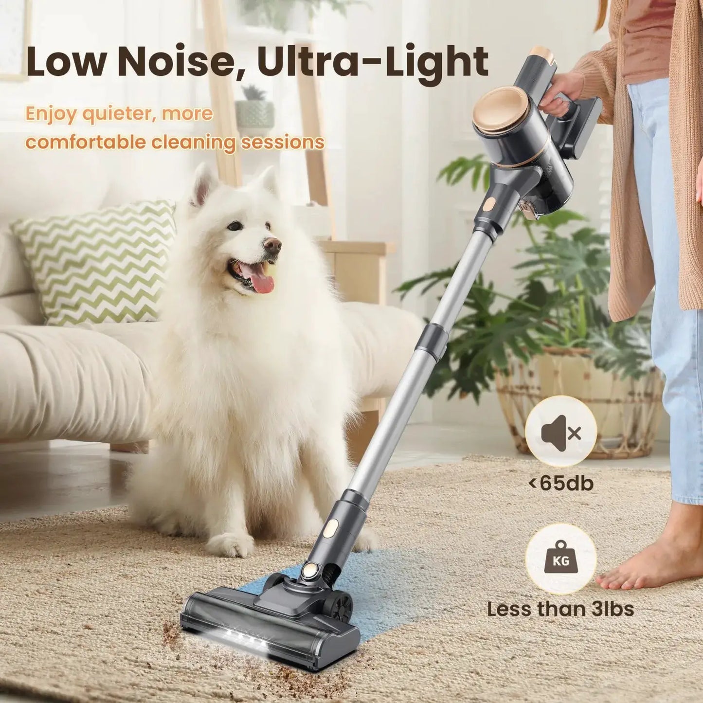 Stick Vacuum | 25KPa Suction | Two Mode Cordless | Lightweight For Pet Hair