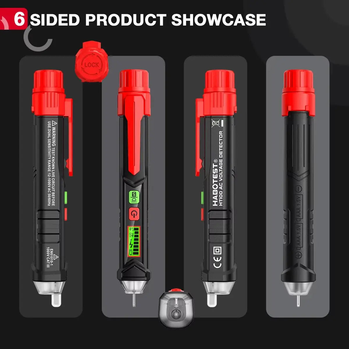 HABOTEST HT100 Non-Contact Voltage Tester with Dual Range AC 12V-1000V/48V-1000V Electrical Tester with LCD Display Buzzer Alarm from PriceLows™
