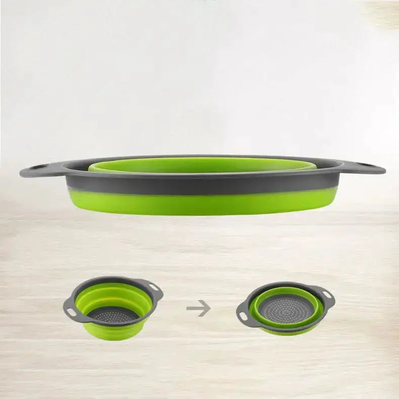 Green Single-Piece Collapsible Silicone Strainer - Multi-Purpose Colander for Pasta Fruits Vegetables Kitchen Travel from PriceLows™