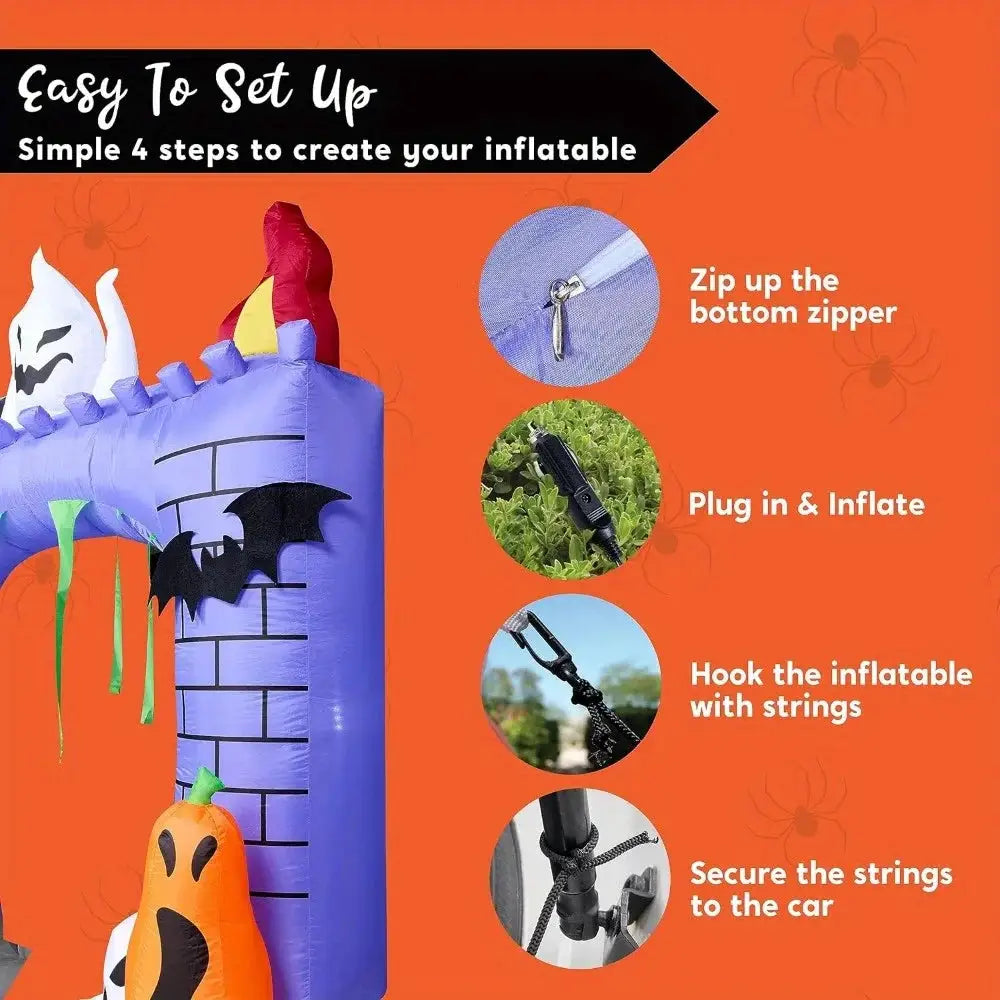Haunted Castle Inflatables | 6 Ft Tall | Built In Led Lights | Outdoor