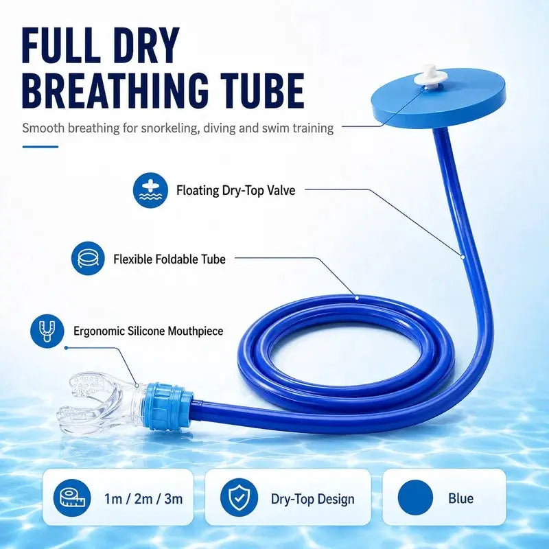 Full Dry Long Snorkel Tube 1m 2m 3m Silicone Mouthpiece Floating Valve Anti Water Entry for Adults Swim Training from PriceLows™