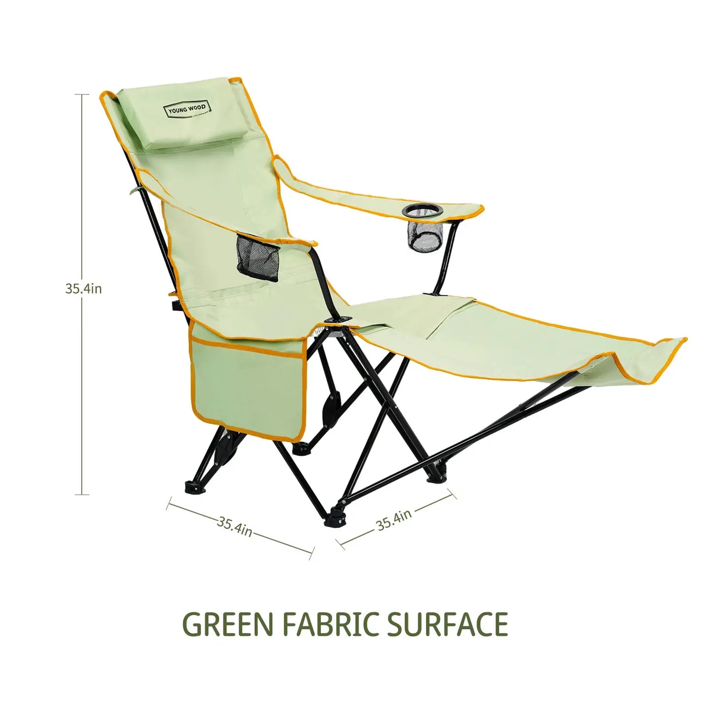 YOUNG WOOD 2-in-1 Reclining Camping Chair with Footrest, Foldable Outdoor Lounge Chair with Cup Holder & Headrest, Portable from PriceLows™